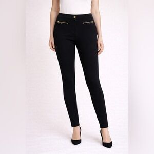 Black Skinny Pants with Gold Accents